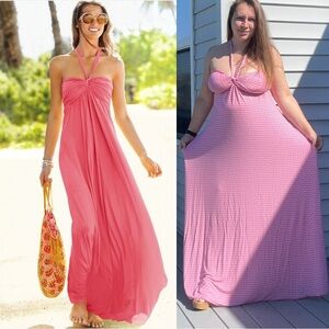 Victoria's Secret | Pink and Cream Geometric Halter Maxi Dress | Size Medium